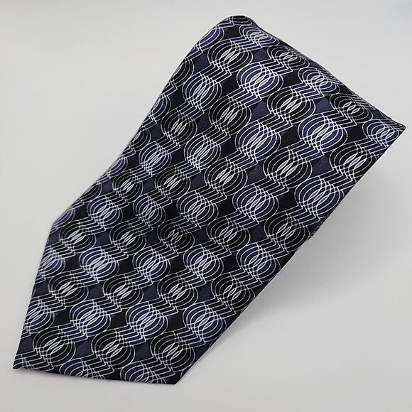 Arthur Payne Blue Geometric Pattern Silk Necktie - Picture 3 of 4